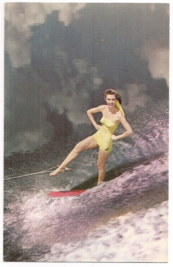 Retro Water Ski Vintage Postcard Riding the Wave Look