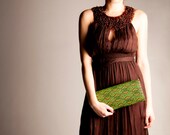 Green Clutch bag in vinyl and leather geometric weaving fabric long adjustable leather strap trending items