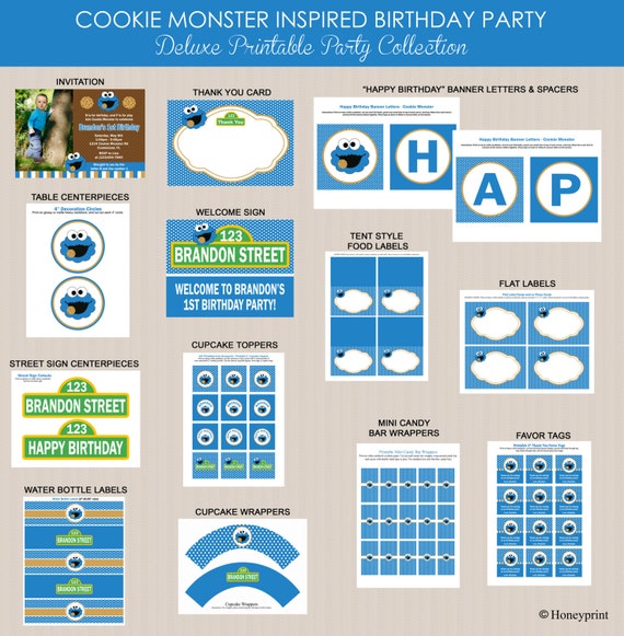 Cookie Monster Birthday Party Printables Package By Honeyprint