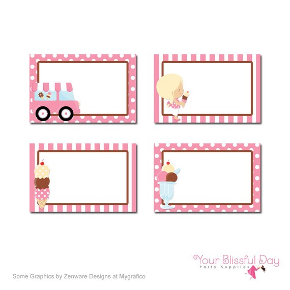 PRINTABLE Girl Ice Cream Party Label Tents Il_570xn