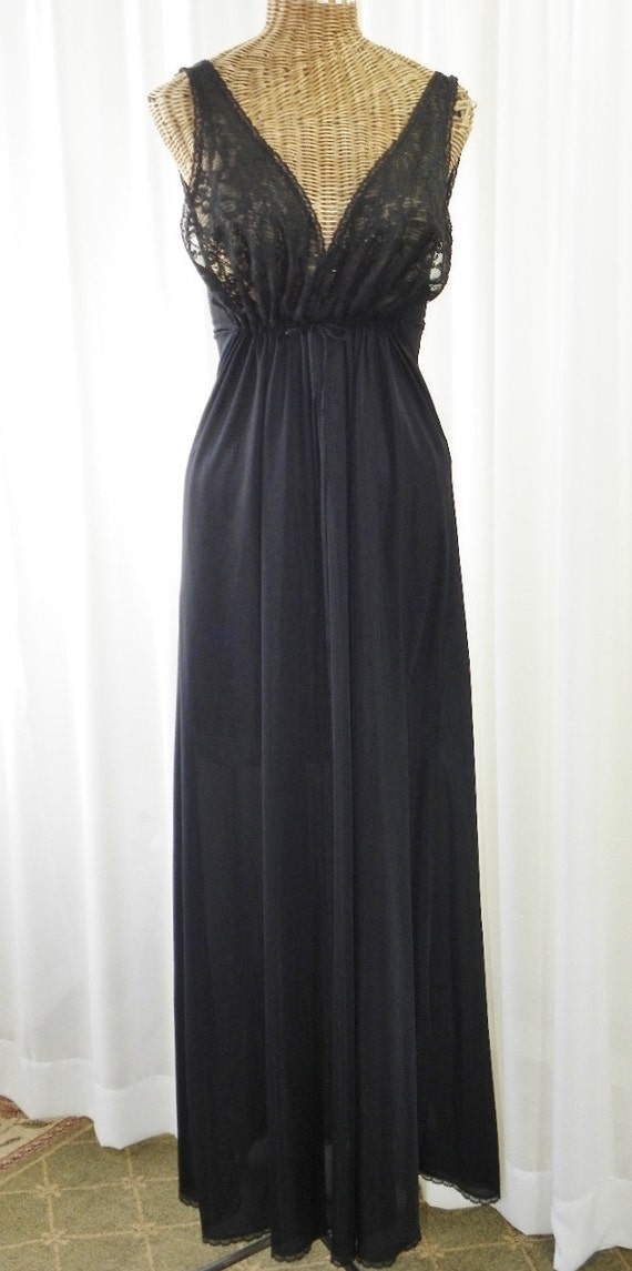 Sears Nightgown Black Lace Floor Length Lace Over Chiffon Adjustable ...