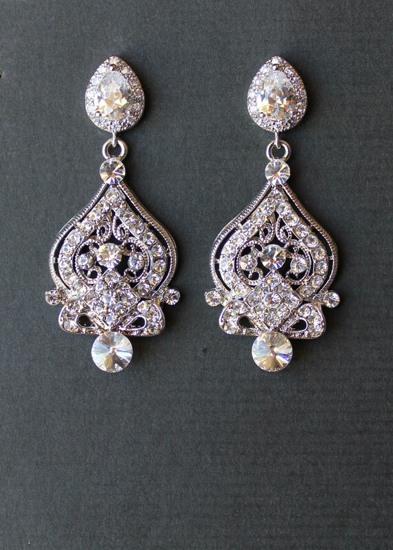 Vintage Chandelier Wedding Earrings Crystal Bridal by JamJewels1