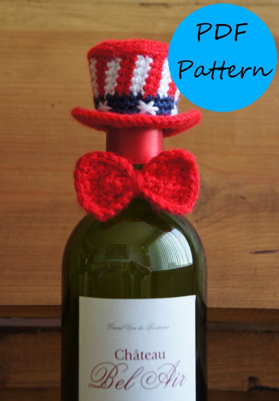 PDF Crochet Pattern- Patriotic Wine Bottle Topper