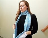 Japanese Blue Wave Print Scarf with Pockets - Cotton Flannel Snuggle Fabric & Pink Polka Dots