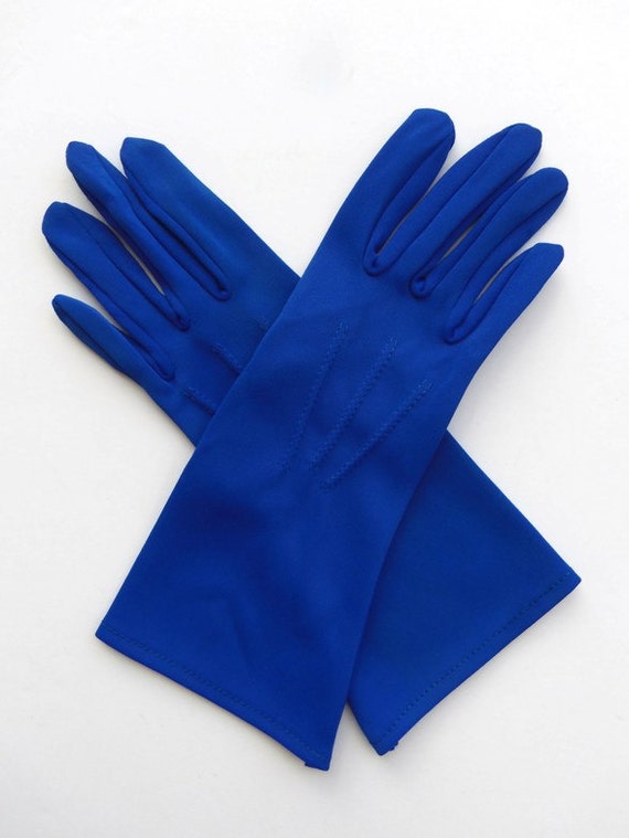 Vintage 60s Ladies Gloves Cobalt Blue Nylon by hipfashionstylist