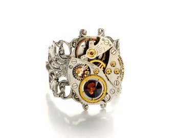 NOVEMBER Steampunk Ring TOPAZ Steampunk Jewelry Steampunk Watch Ring Birthstone Ring Victorian Steam Punk Jewelry by Victorian Curiosities