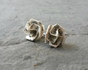 Literary Origami Rose Flower Post Earrings