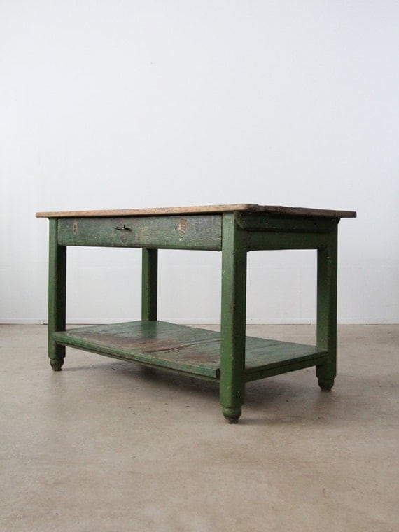 vintage work table / rustic painted wood table