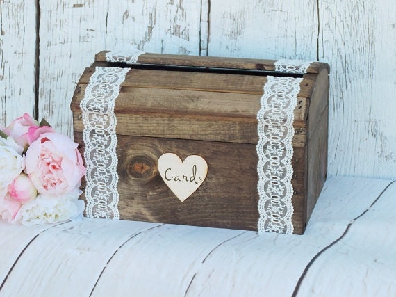 Rustic Wedding Card Box Wood Card Box Country Wedding Card Box Wood Crate Wedding Card Box Dark Walnut Card Box Rustic Lace Wedding Decor