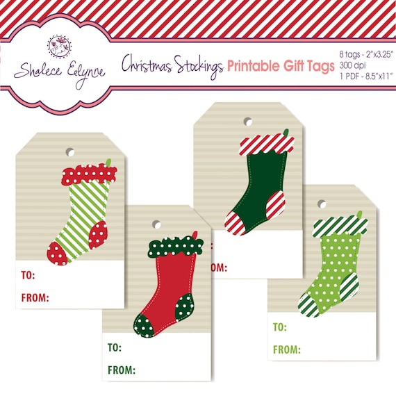 Items similar to Christmas Stockings Printable Gift Tags, 2x3.25