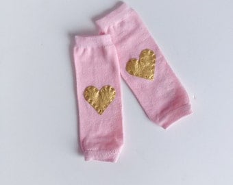 Pink Leg Warmers, Gold Heart Leg Warmers
