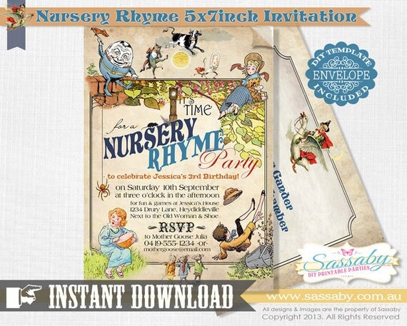 DIY Nursery Rhyme Invitation - INSTANT DOWNLOAD - Editable & Printable Party Invitation by Sassaby Il_570xn