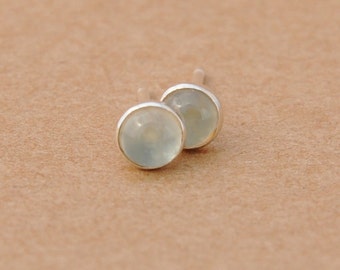 Prehnite Earrings handmade with Sterling Silver Earring studs, 4mm Prehnite round cabochon gemstones perfect for gifts, silver jewelry
