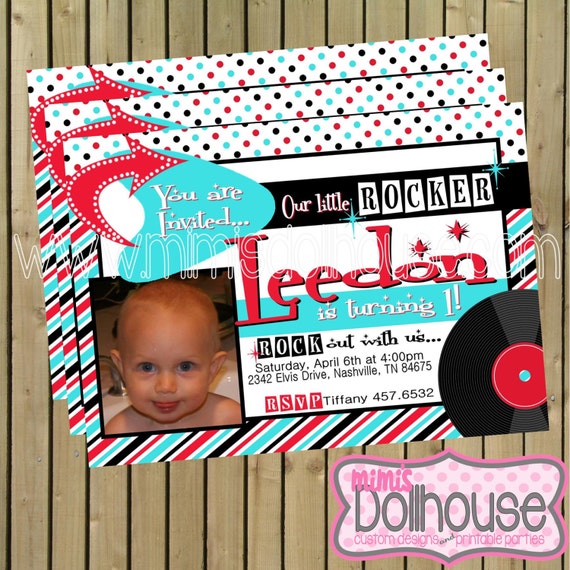 Rock Invitation- Printable Vintage Rock Birthday Invitation- PDF/JPEG Il_570xn