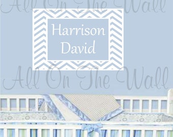 Chevron Wall Decal Baby Boy Nursery Decal Personalized Wall Art Baby Boy Name Decal Bedroom Wall Art Rectangle Decal Kids Decals Name Decal