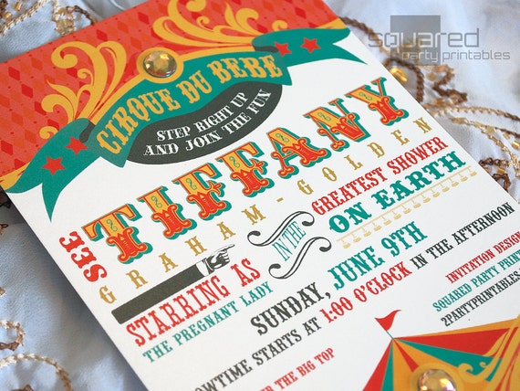 Vintage Circus Baby Shower Invitation - DIY Print - Cirque du Bebe - Made to Order - Printed Invitations Il_570xn