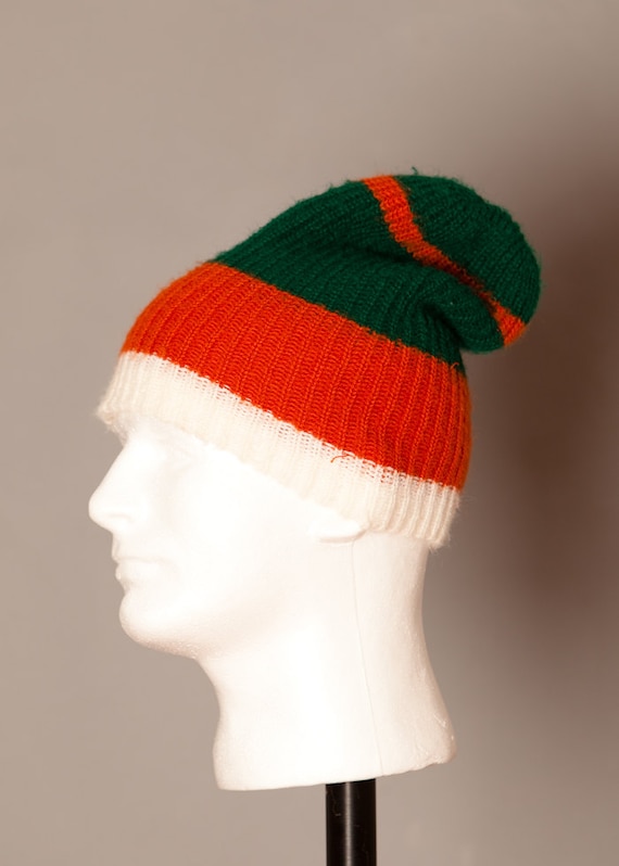 Items similar to Vintage Winter Stocking Hat green orange white on Etsy
