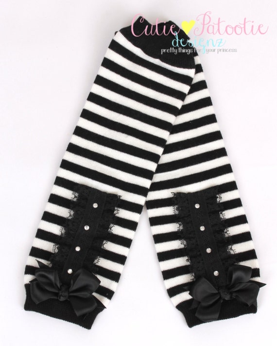 READY TO SHIP: Leg Warmers - Black and White Stripe - Twinkling Trickster - Witch Costume Accessory - One Size - Cutie Patootie Designz Il_570xn