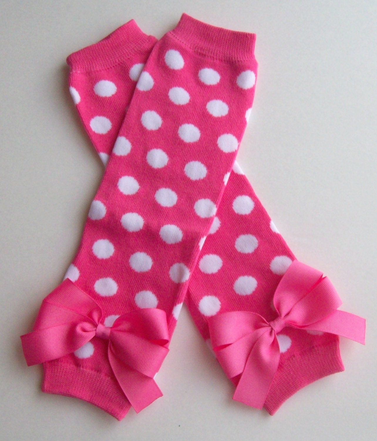 Leg Warmers with Bows Hot Pink with White Polka Dots