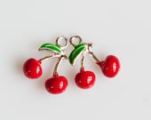 ChrmE313 - Silver and Enamel Cherry Charms - 2 Pieces