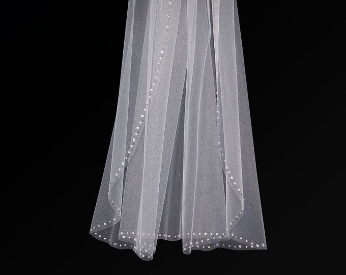 WAIST LENGTH Veil with Swarovski crystals around edges, bridal veil, wedding veil, accessories, white, ivory, champagne color