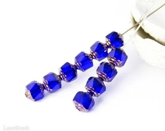 Cobalt Blue Bronze Fire Polished Beads 8mm (20) Czech Polish Round Cathedral Acorn Glass