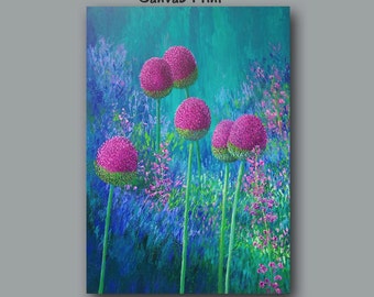 Large wall art, Colorful abstract botanical, Floral artwork, Pink magenta teal blue green, Master bedroom decor, Jewel tone Bohemian style,
