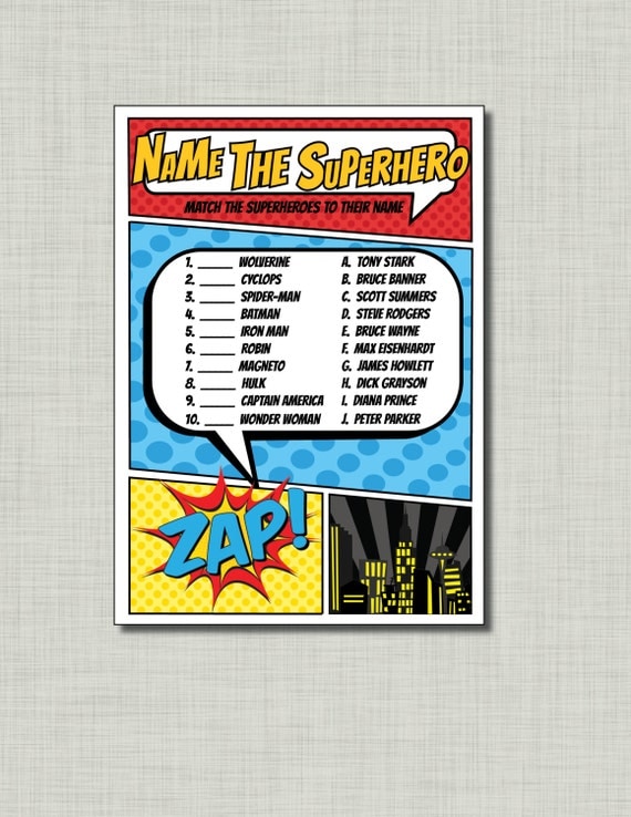 Superhero baby shower game Aiden BC83 Printable Instant