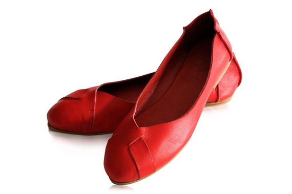 NATIVE. Red leather flats / red shoes / leather shoes