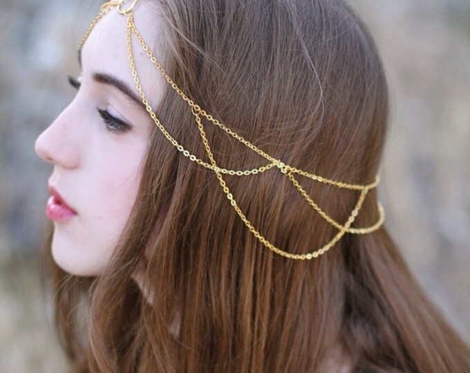 Libby Gold Head Chain, hair jewelry chain, chain headband, chain head piece, chain hair piece, hair jewelry