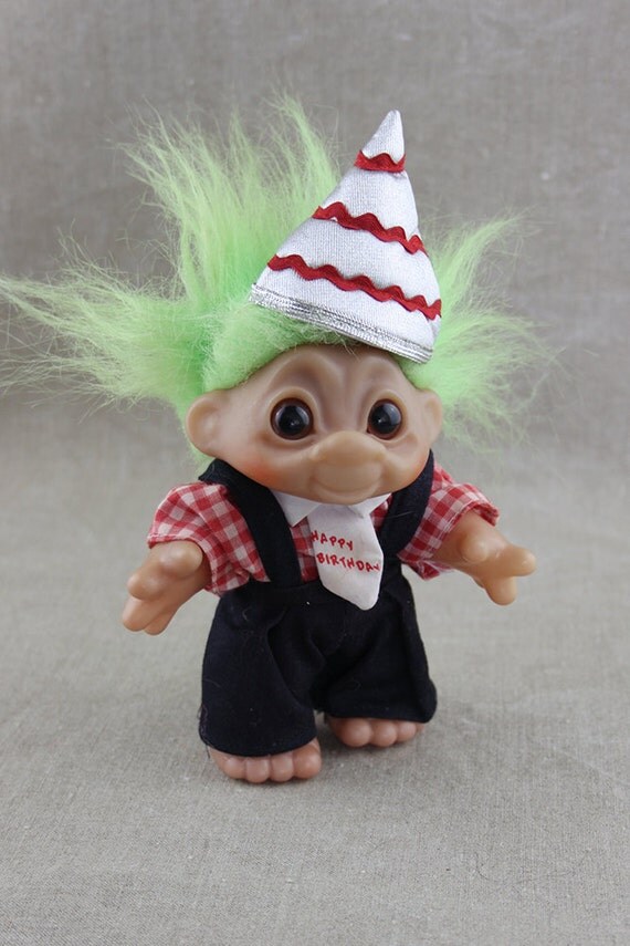 1984 Dam Green Hair Happy Birthday Troll Doll Dated by LodyLoves