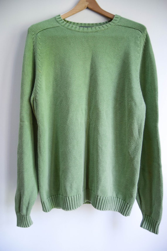 Vintage 80s Mens Preppy Green Cotton Knit Sweater by cuffNroll