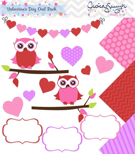 INSTANT DOWNLOAD, valentine day owl clipart, Valentine's Day owl pack , for commercial use, personal use, invites, cards, scrapbooking Il_570xn
