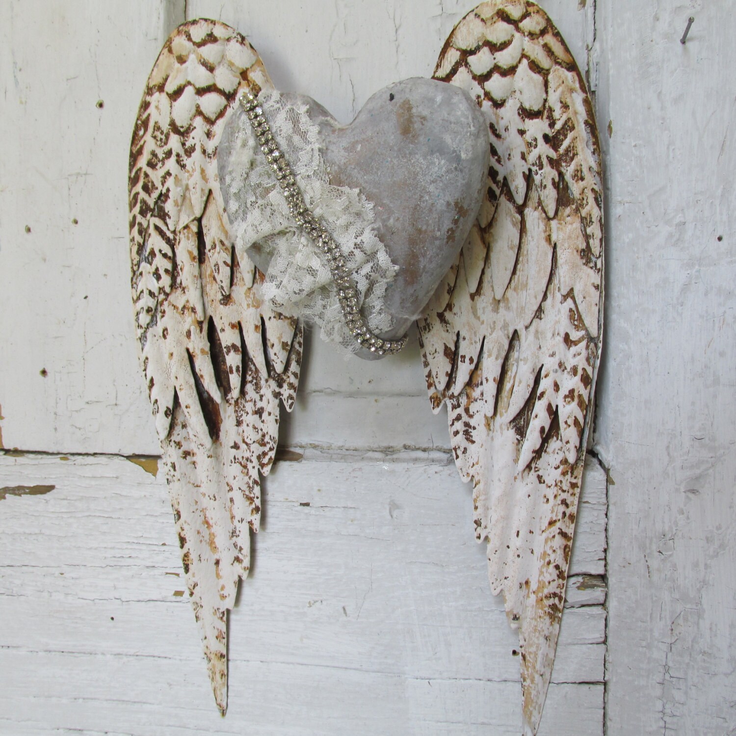 Metal angel wings wall sculpture Santos style hand painted