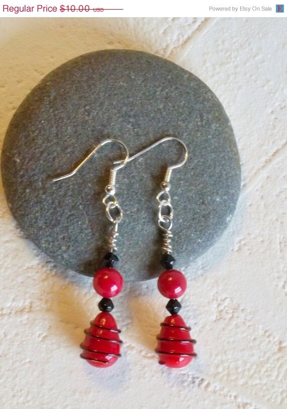 Red Bead Earrings by ArKaysCreations on Etsy