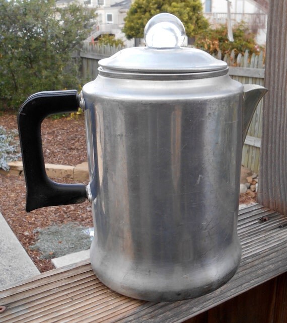 Vintage aluminum coffee percolator pot stovetop or camping