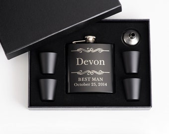 4, Personalized Groomsmen Gift, Flasks, Engraved Flask Set, Groomsmen Flasks, Wedding Flask, Wedding Gift, Gift for Him, 4 Flask Sets