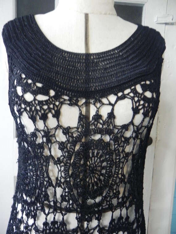 Black Open Weave Crochet Dress