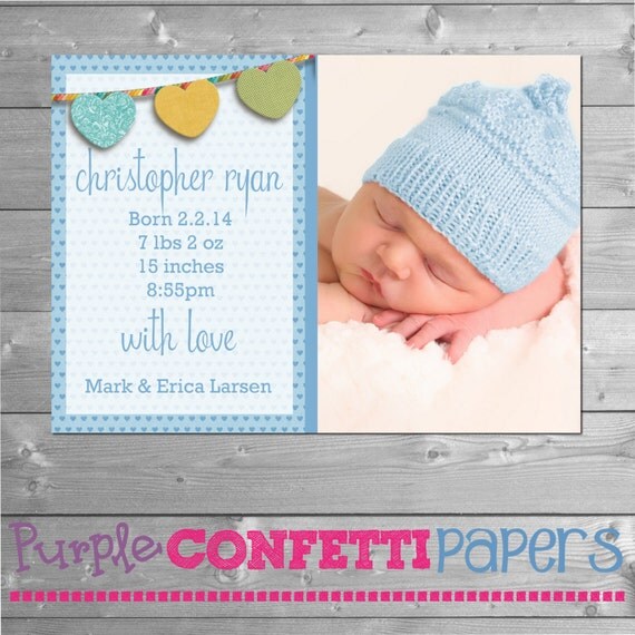 Printable Baby Announcement Birth by PurpleConfettiPapers