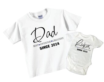 Personalized 1st Fathers Day Shirt and Bodysuit Matching Dad
