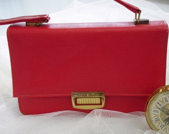 Vintage Mid Century Lipstick Red Handbag with Spring Lock