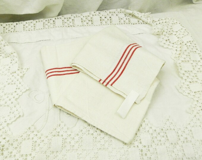Excellen Coindition Large Antique French Linen Tea Towel with Woven Red Stripes / French Country Kitchen Decor/ Traditional/ Parisian /Home