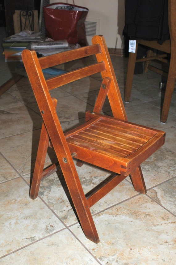 Child's Wooden Vintage Folding Slat Chair Handcrafted in