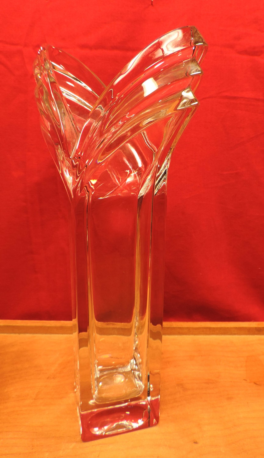 V Fluted Tall Flower Vase Vintage Art Deco Heavy by