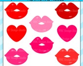 CIJ SALE - Valentine Clip Art - Hearts Kisses Clip Art - Digital Valentine Clipart - Heart, Kiss, Lips, Red, Pink Il_170x135