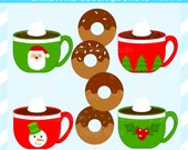 CIJ SALE - Christmas Cocoa Donuts Clip Art - Cute Christmas Clip Art - Digital Christmas Clipart - Doughnuts, Hot Cocoa, Chocolate, Baking Il_170x135