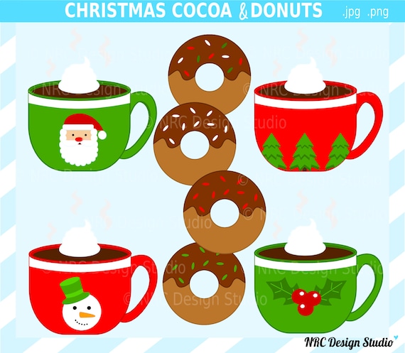 CIJ SALE - Christmas Cocoa Donuts Clip Art - Cute Christmas Clip Art - Digital Christmas Clipart - Doughnuts, Hot Cocoa, Chocolate, Baking Il_570xn