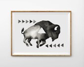 Print - Geometric Sleepy Buffalo - Print from an Original Watercolor