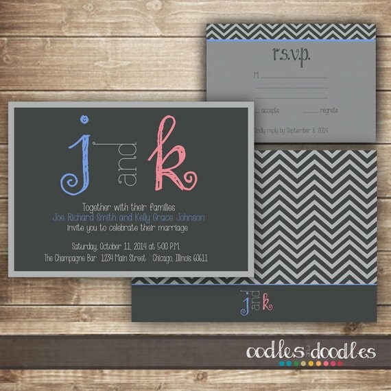 Chevron Wedding Invitation / Printable Wedding Invitation / DIY, Initials, Wedding, Bridal Invitation with RSVP card / - Printable Il_570xn