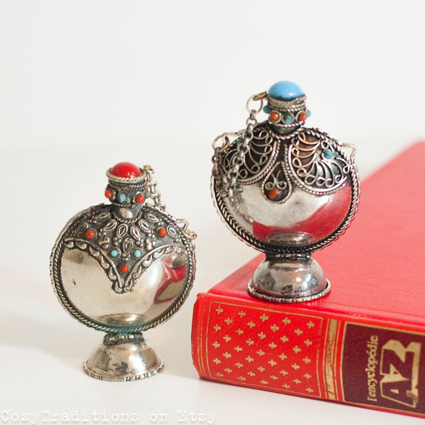 Decorative Perfume Bottles Vintage Metal Two by CozyTraditions
